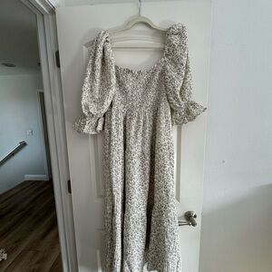 Cream Maternity Dress with Puff Sleeves